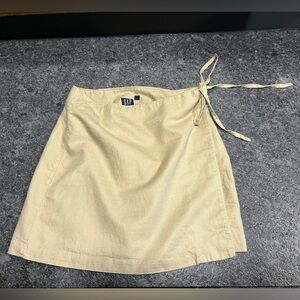 GAP Linen Blend Wrap Skirt Beige Tie Waist A-Line Size M